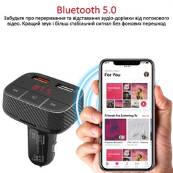 FM модулятор Promate SmarTune 2+ BLUETOOTH 5.0 USB QC 3.0 AUX/SD/USB BLACK (smartune-2+.black)