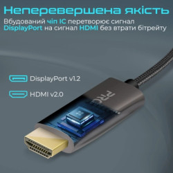 Кабель мультимедійний DisplayPort M to HDMI M 2.0m Promate (prolink-dp200.black)