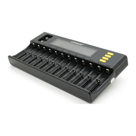 Зарядний пристрій для акумуляторів Liitokala 12 Slots+2, Ni-Mh/Li-ion/LiFePo4/Крона, LED+LCD (Lii-S12)