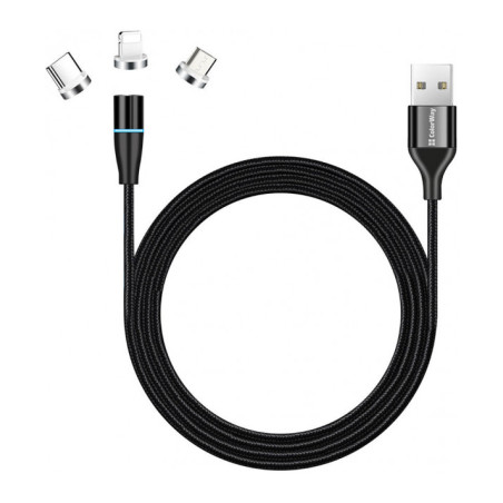 Дата кабель USB 2.0 AM to Lightning + Micro 5P + USB-C 1.0m Magnetic ColorWay (CW-CBUU038-BK)