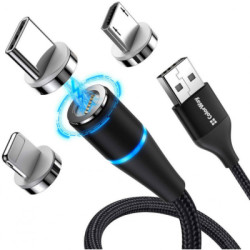 Дата кабель USB 2.0 AM to Lightning + Micro 5P + USB-C 1.0m Magnetic ColorWay (CW-CBUU038-BK)