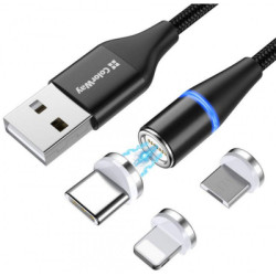 Дата кабель USB 2.0 AM to Lightning + Micro 5P + USB-C 1.0m Magnetic ColorWay (CW-CBUU038-BK)