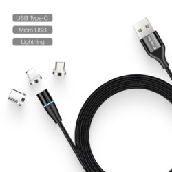 Дата кабель USB 2.0 AM to Lightning + Micro 5P + USB-C 1.0m Magnetic ColorWay (CW-CBUU038-BK)