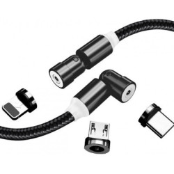 Дата кабель USB 2.0 AM to Lightning + Micro 5P + USB-C 1.0m Magnetic Ro ColorWay (CW-CBUU037-BK)