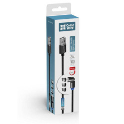 Дата кабель USB 2.0 AM to Lightning + Micro 5P + USB-C 1.0m Magnetic Ro ColorWay (CW-CBUU037-BK)