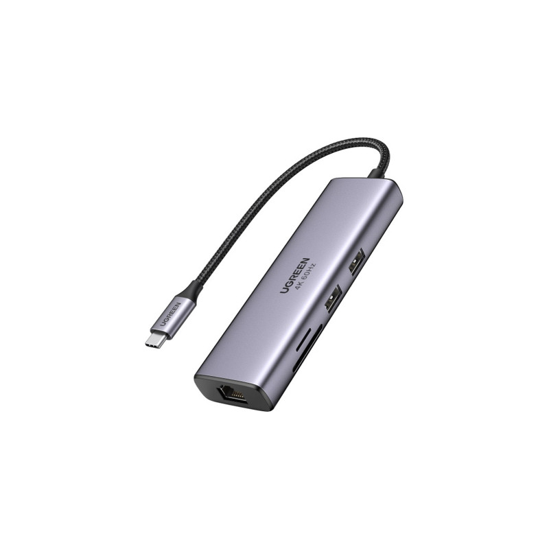 Концентратор Ugreen USB3.1 Type-C to HDMI/USB 3.0x2/RJ45/SD/TF/PD 100W CM512 (60515)