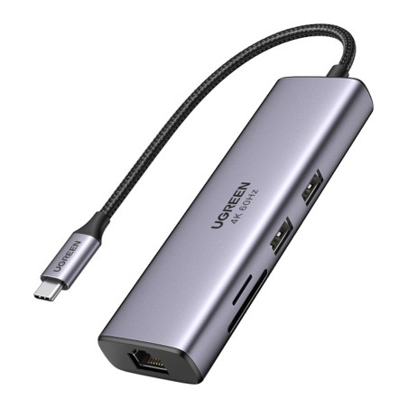 Концентратор Ugreen USB3.1 Type-C to HDMI/USB 3.0x2/RJ45/SD/TF/PD 100W CM512 (60515)