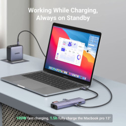 Концентратор Ugreen USB3.1 Type-C to HDMI/USB 3.0x2/RJ45/SD/TF/PD 100W CM512 (60515)