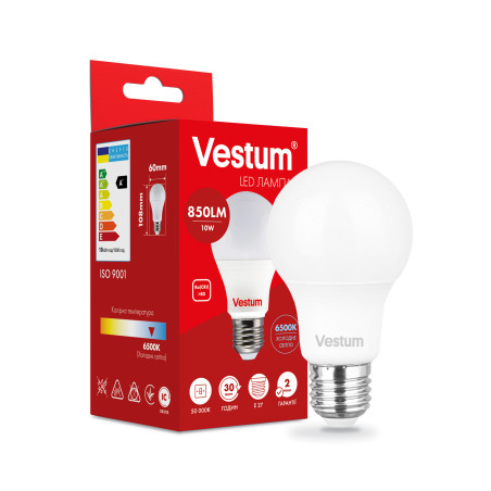 Лампочка Vestum LED A60 10W 6500K 220V E27 (1-VS-1114)