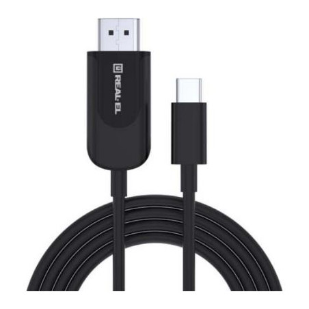Дата кабель USB 2.0 AM to USB-C 1.0m Leather Premium black-silver REAL-EL (EL123500049)