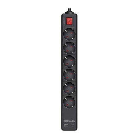 Мережевий фільтр живлення REAL-EL RS-PROTECT 605 3m, black (EL122300041)