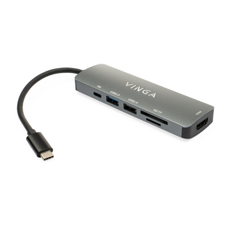 Концентратор Vinga USB Type-C 3.1 to HDMI+USB3.0+USB 2.0+SD/microSD+PD 6in1 (VHC6)
