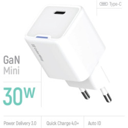 Зарядний пристрій ColorWay GaN Mini 30W PD Port PPS USB-C white (CW-CHS054PD-WT)
