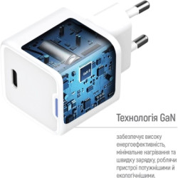 Зарядний пристрій ColorWay GaN Mini 30W PD Port PPS USB-C white (CW-CHS054PD-WT)