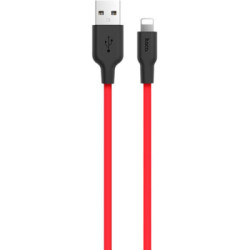Дата кабель USB 2.0 AM to Lightning 1.0m 2A silicone X21 black+red HOCO (6957531071372)
