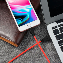 Дата кабель USB 2.0 AM to Lightning 1.0m 2A silicone X21 black+red HOCO (6957531071372)