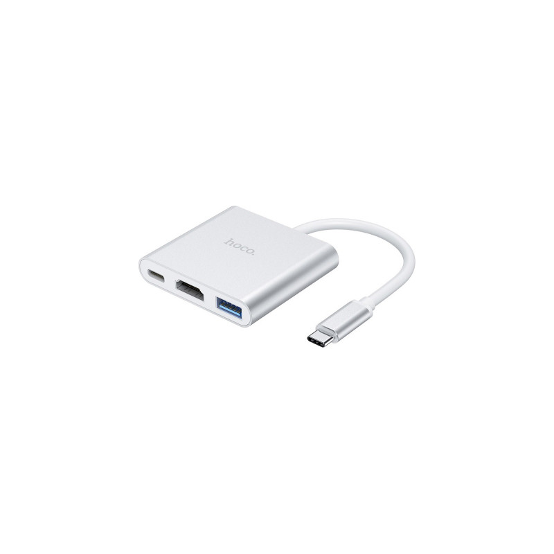 Концентратор HOCO USB-C to USB3.0+HDMI+PD HB14 Silver (6931474725790)
