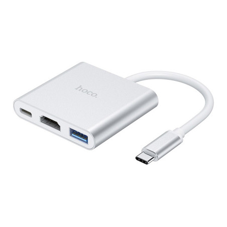 Концентратор HOCO USB-C to USB3.0+HDMI+PD HB14 Silver (6931474725790)