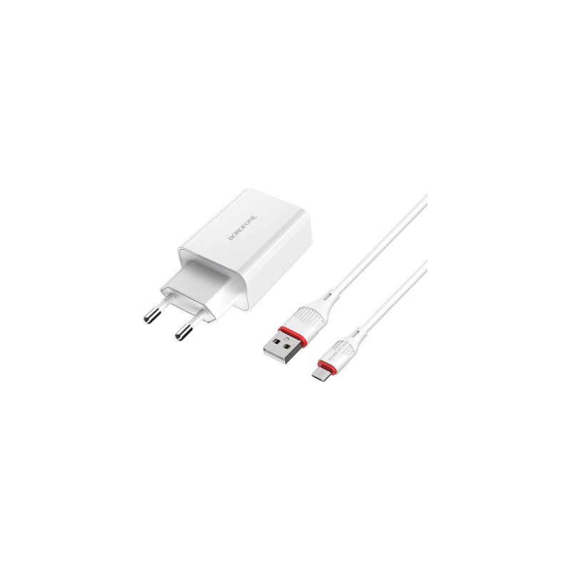 Зарядний пристрій BOROFONE BA21A Long Journey USB QC3.0 + cable USB to Micro 5P 18W White (6931474702470)
