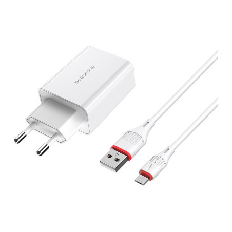 Зарядний пристрій BOROFONE BA21A Long Journey USB QC3.0 + cable USB to Micro 5P 18W White (6931474702470)