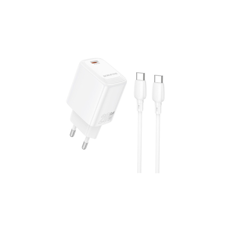 Зарядний пристрій BOROFONE BN26 Fuente USB-C PD20W + cable USB-C to USB-C White (6941991120251)