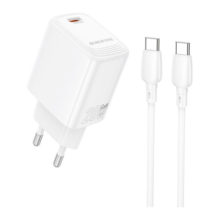 Зарядний пристрій BOROFONE BN26 Fuente USB-C PD20W + cable USB-C to USB-C White (6941991120251)
