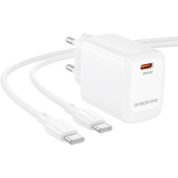 Зарядний пристрій BOROFONE BN26 Fuente USB-C PD20W + cable USB-C to USB-C White (6941991120251)