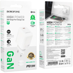 Зарядний пристрій BOROFONE BN26 Fuente USB-C PD20W + cable USB-C to USB-C White (6941991120251)