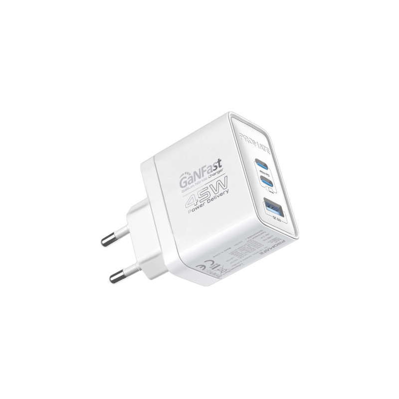Зарядний пристрій Promate powerport-45 2xUSB-C PD + USB-A QC 45W White (powerport-45.white)