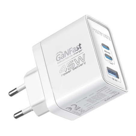 Зарядний пристрій Promate powerport-45 2xUSB-C PD + USB-A QC 45W White (powerport-45.white)