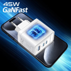 Зарядний пристрій Promate powerport-45 2xUSB-C PD + USB-A QC 45W White (powerport-45.white)