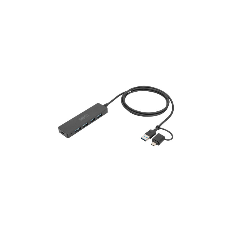 Концентратор Digitus USB-A and USB-C to 4xUSB 1x USB-C 1.2m Black (DA-70236)