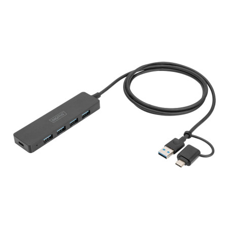 Концентратор Digitus USB-A and USB-C to 4xUSB 1x USB-C 1.2m Black (DA-70236)