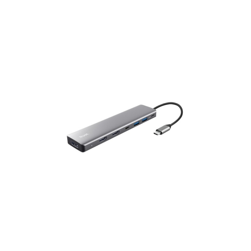 Концентратор Trust USB-C 7-in1 2xUSB-А 3.2/2xUSB-С/2xHDMI/DP aluminiu 0.16m grey (25661_TRUST)