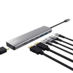 Концентратор Trust USB-C 7-in1 2xUSB-А 3.2/2xUSB-С/2xHDMI/DP aluminiu 0.16m grey (25661_TRUST)