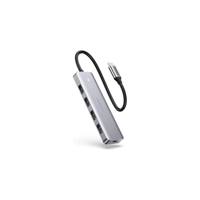 Концентратор Ugreen CM219 HUB Type-C to 4xUSB with USB-C Power Port (Gray) (70336)
