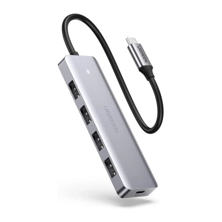 Концентратор Ugreen CM219 HUB Type-C to 4xUSB with USB-C Power Port (Gray) (70336)
