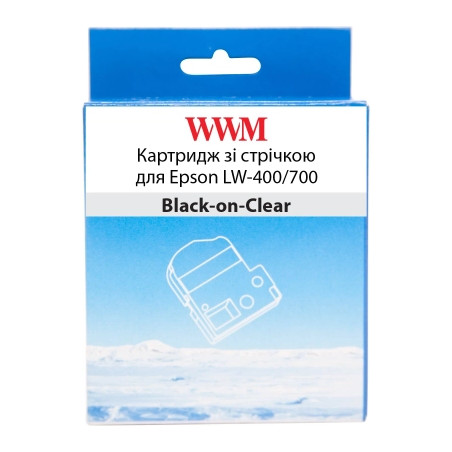 Стрічка для принтера етикеток WWM для Epson LW-400/700 18mm х 8m Black-on-Clear (WWM-ST18K)
