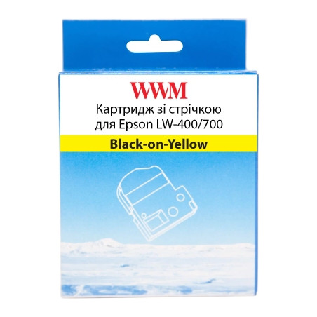 Стрічка для принтера етикеток WWM для Epson LW-400/700 18mm х 8m Black-on-Yellow (WWM-SC18Y)