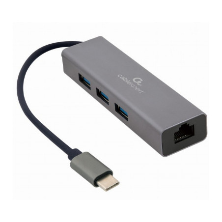 Концентратор Cablexpert Type-С to Gigabit Ethernet, 3 Ports USB 3.1 Gen1 (5 Gbps) (A-CMU3-LAN-01)