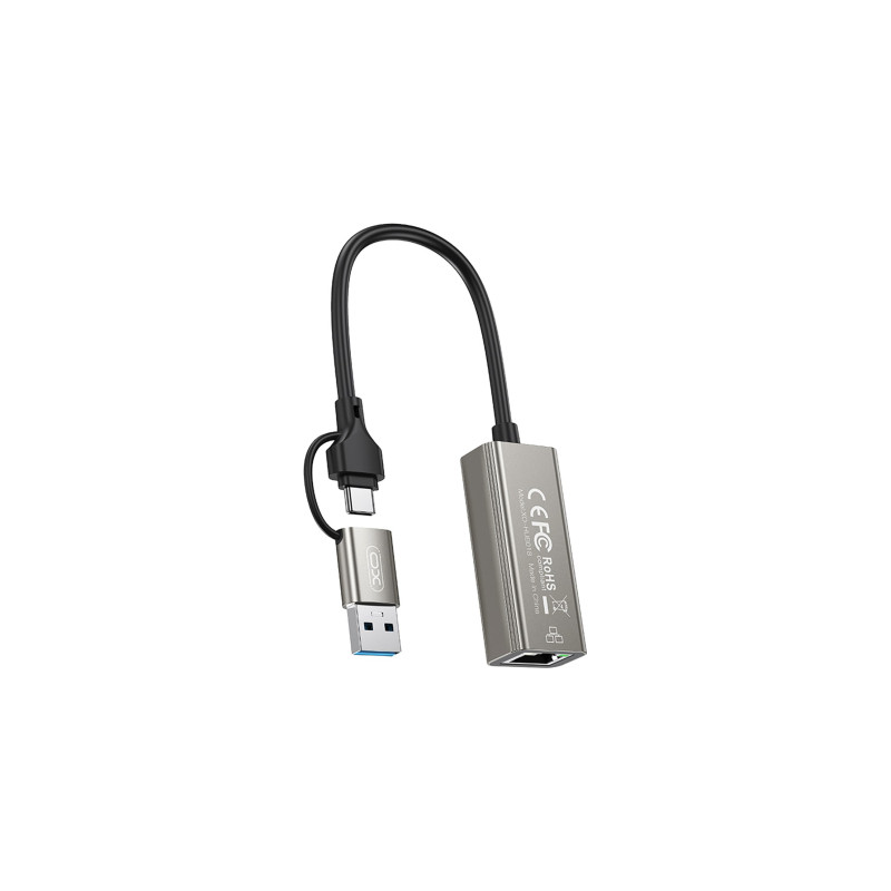 Адаптер USB-C + USB A to RJ45 Ethernet 100Mbps XO (HUB018.black)