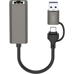 Адаптер USB-C + USB A to RJ45 Ethernet 100Mbps XO (HUB018.black)