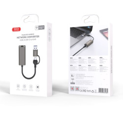 Адаптер USB-C + USB A to RJ45 Ethernet 100Mbps XO (HUB018.black)
