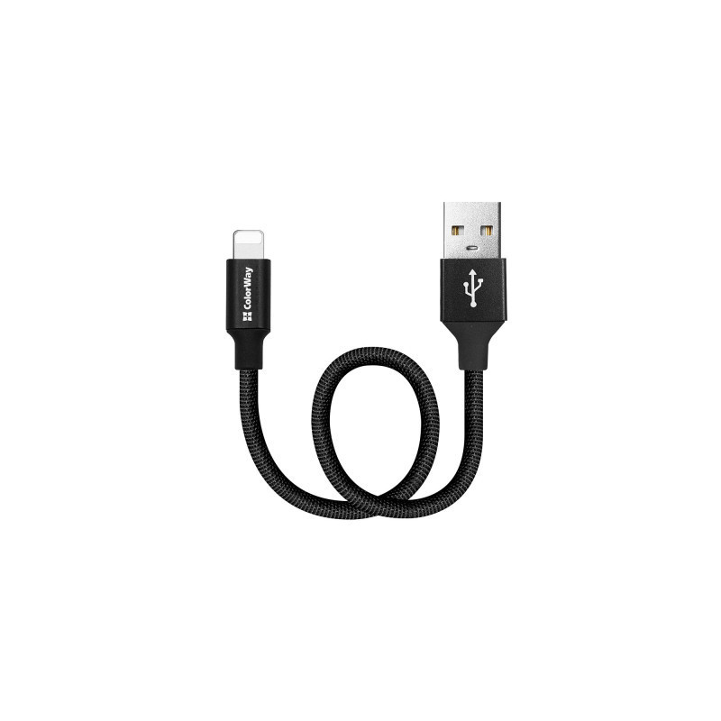Дата кабель USB 2.0 AM to Lightning 0.25m black ColorWay (CW-CBUL048-BK)