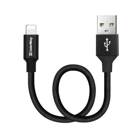 Дата кабель USB 2.0 AM to Lightning 0.25m black ColorWay (CW-CBUL048-BK)