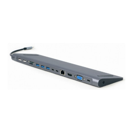 Концентратор Cablexpert USB-C 9-in-1 (Hub/HDMI/VGA/PD/card-reader/lan/audio) (A-CM-COMBO9-01)