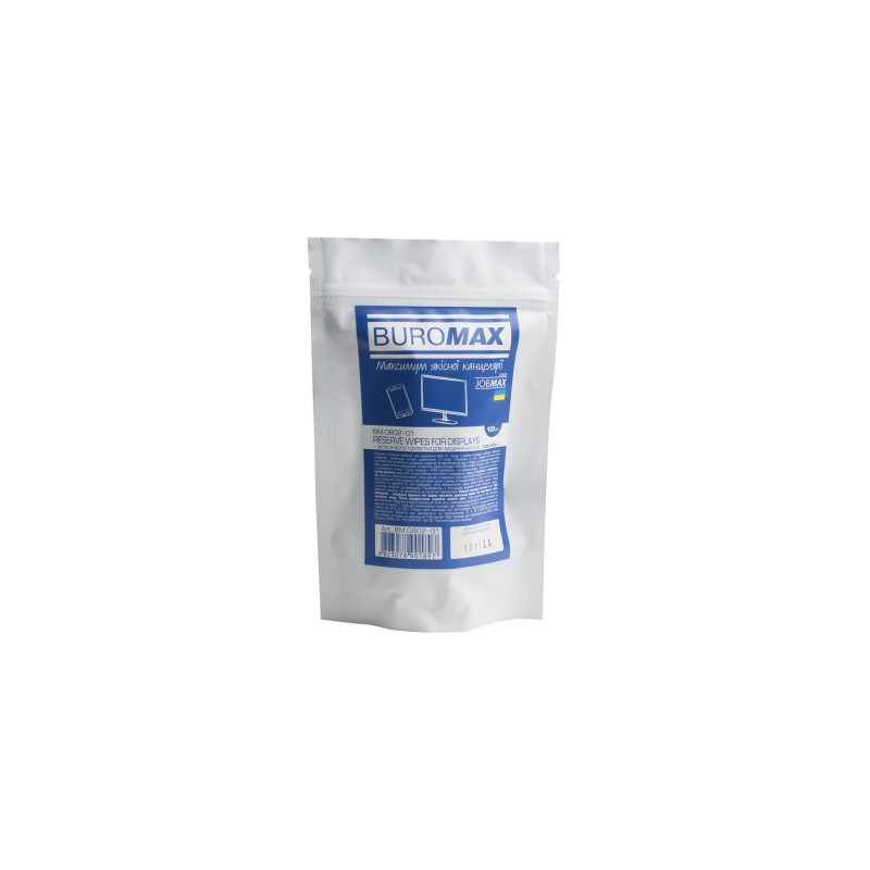 Серветки Buromax JOBMAX Wet wipes for DISPLAYS 100pcs, plastic pouch (BM.0802-01)