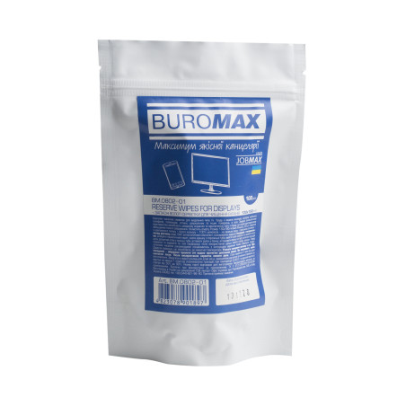 Серветки Buromax JOBMAX Wet wipes for DISPLAYS 100pcs, plastic pouch (BM.0802-01)