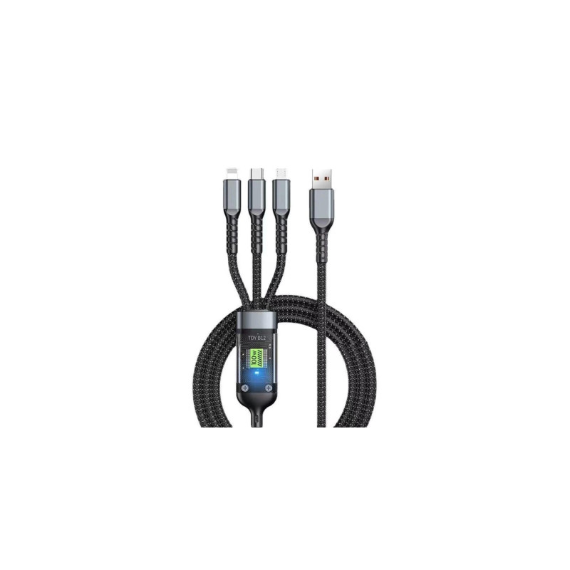 Дата кабель USB 2.0 AM to Lightning + Micro 5P + USB-C 1.2m 100W nylon black XoKo (SC-3100)
