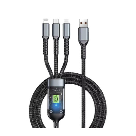 Дата кабель USB 2.0 AM to Lightning + Micro 5P + USB-C 1.2m 100W nylon black XoKo (SC-3100)